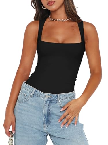 REORIA Sexy Sleeveless Square Neck Double Lined Bodysuit