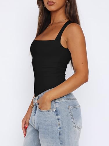 REORIA Sexy Sleeveless Square Neck Double Lined Bodysuit