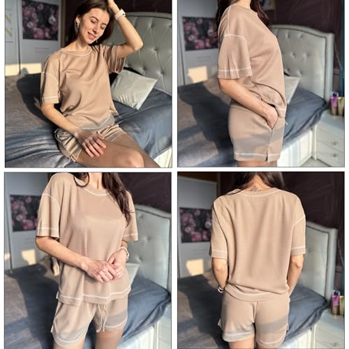 Ekouaer Plus Size Waffle Sleep Set Lounge Pajamas