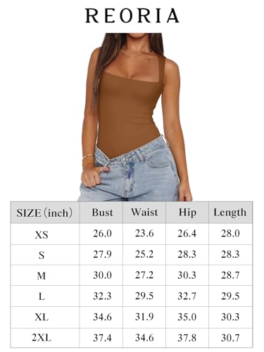REORIA Sexy Sleeveless Square Neck Double Lined Bodysuit