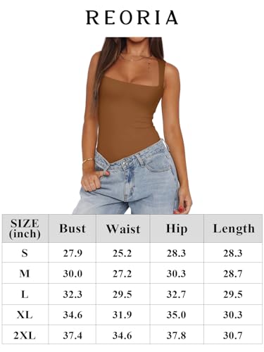 REORIA Sexy Sleeveless Square Neck Double Lined Bodysuit