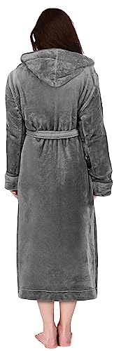 NY Threads Women's Plush Fleece Hooded Bathrobe, Steel Grey