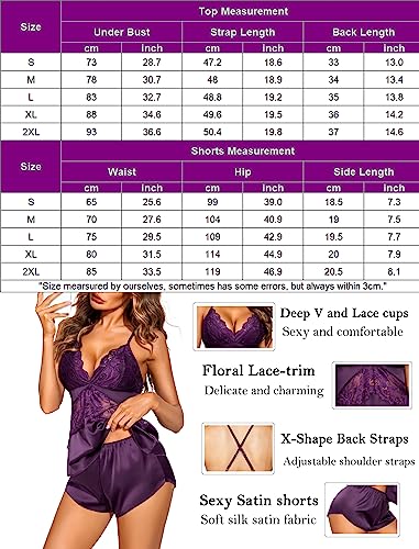 Purple Satin Lace Pajama Set - Sexy Lingerie