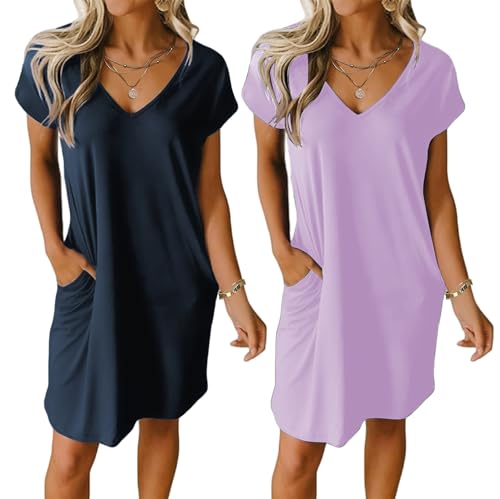 Ekouaer 2 Pack Nightgown Set: V Neck Sleepwear