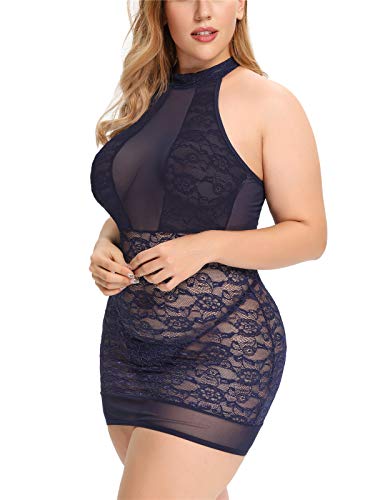 Blue Mesh Chemise Babydoll - Sexy Plus Size Lingerie