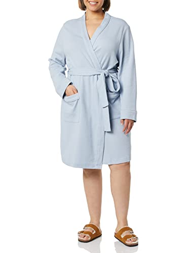 Dusty Blue Plus Size Waffle Mid-Length Robe