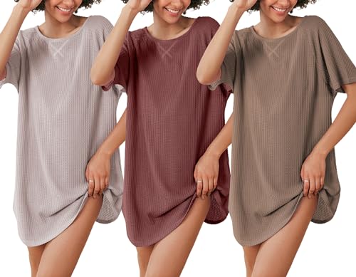 Ekouaer 3-Pack Plain Round Neck Long Sleeve Nightgown