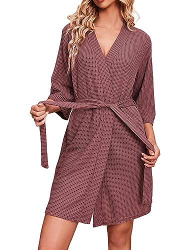 Ekouaer Short Knit Waffle Spa Robe, Large Size