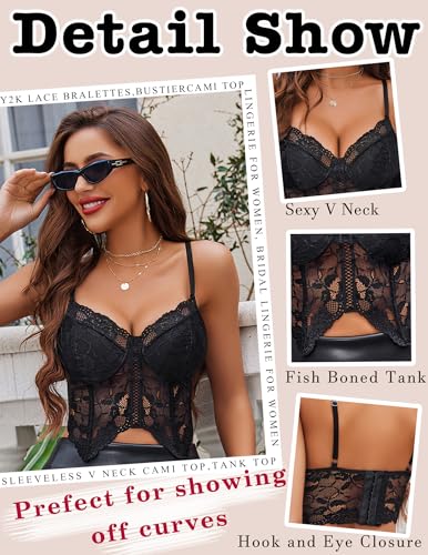 Black Lace Bralette Crop Top Camisole - XXL