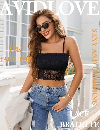 Avidlove Floral Lace Bustier Backless Crop Top (Black, XXL)