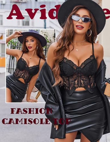 Black Lace Bralette Crop Top Camisole - XXL