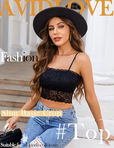 Avidlove Floral Lace Bustier Backless Crop Top (Black, XXL)