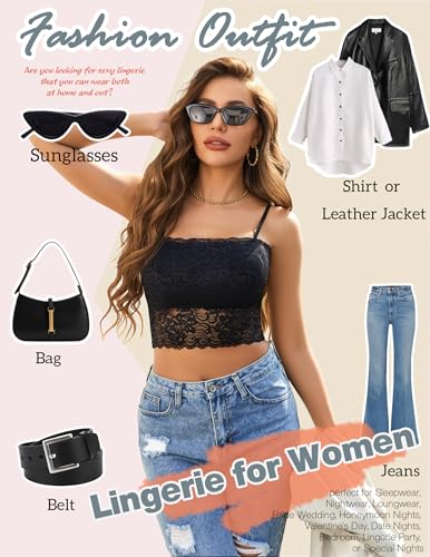 Avidlove Floral Lace Bustier Backless Crop Top (Black, XXL)