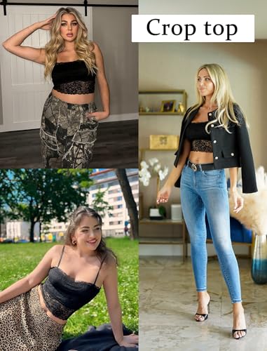 Avidlove Floral Lace Bustier Backless Crop Top (Black, XXL)