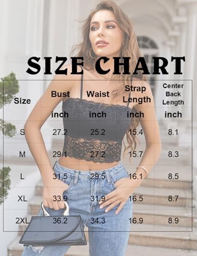 Avidlove Floral Lace Bustier Backless Crop Top (Black, XXL)