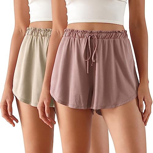 ODODOS 2-Pack Modal Lounge Shorts, High Waist, Abalone+Dusty Rose