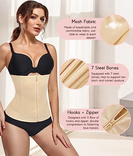 MERYOSZ Zipper Waist Trainer Shapewear Corset (Beige, 2XL)