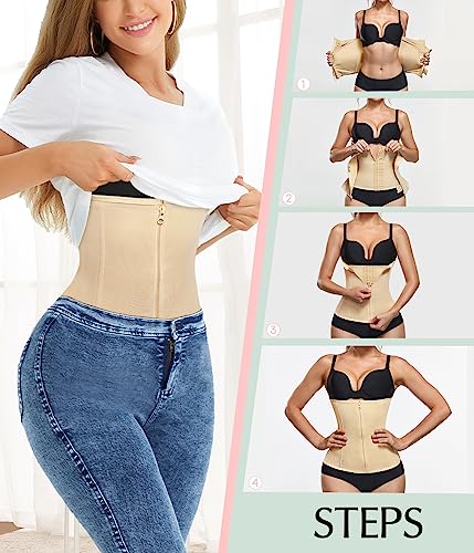 MERYOSZ Zipper Waist Trainer Shapewear Corset (Beige, 2XL)