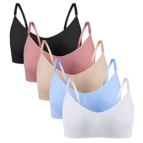 HIVOF Girls Adjustable Strap Camisole Bra - 5 Pack (Small)