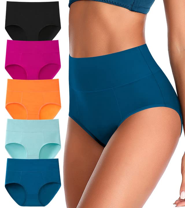 ASIMOON High Waist Cotton Briefs 5 Pack - Women's