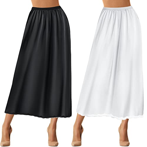 Lace Long Underskirt Set for Women, Black/White,XL