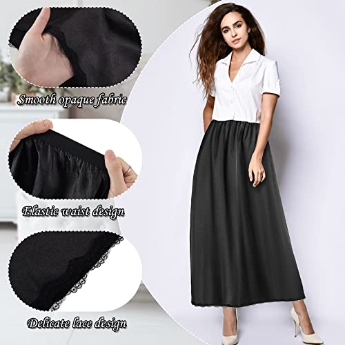 Lace Long Underskirt Set for Women, Black/White,XL