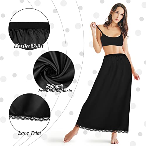 Black Satin Slip Dress Set with Lace Trim