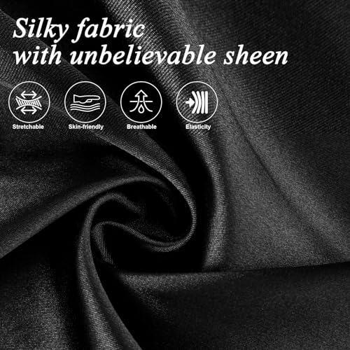 Black Satin Slip Dress Set with Lace Trim