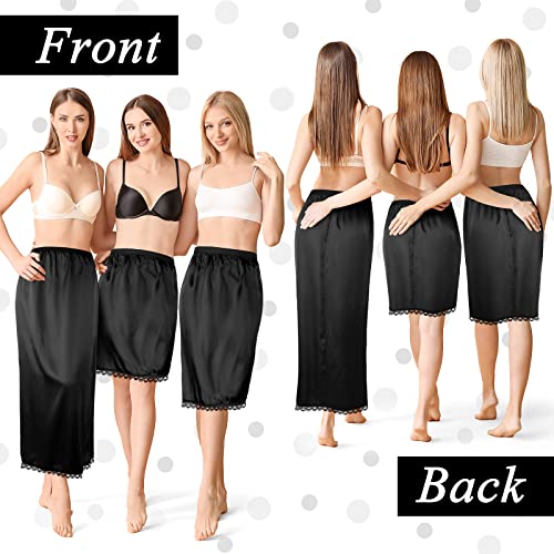 Black Satin Slip Dress Set with Lace Trim