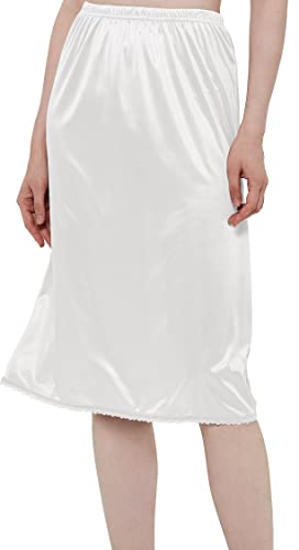 Women's White Lace Midi Half Slip, Large Size
