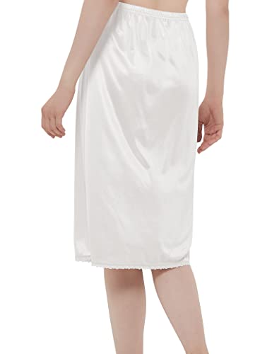 Women's White Lace Midi Half Slip, Large Size