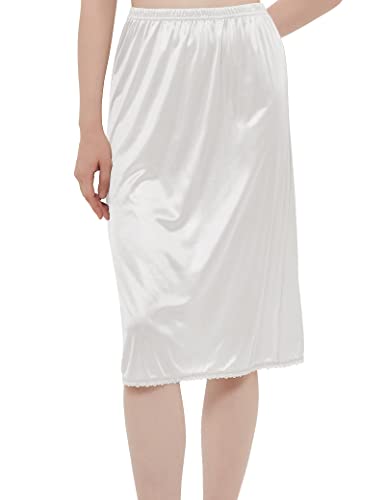 Women's White Lace Midi Half Slip, Large Size