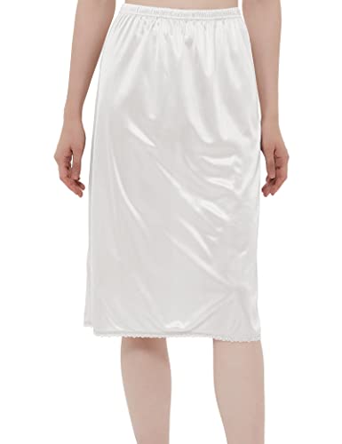 Women's White Lace Midi Half Slip, Large Size