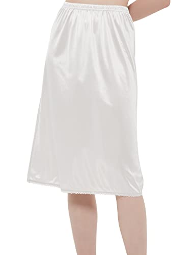 Women's White Lace Midi Half Slip, Large Size