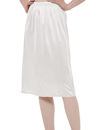 Women's White Lace Midi Half Slip, Large Size