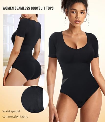 Irisnaya Tummy Control Shapewear Bodysuit - Large, Black