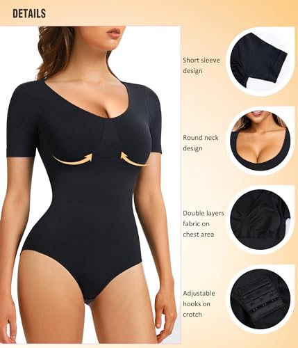 Irisnaya Tummy Control Shapewear Bodysuit - Large, Black