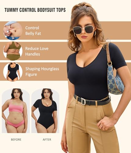Irisnaya Tummy Control Shapewear Bodysuit - Large, Black