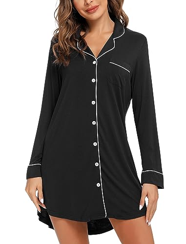Leikar Button Down Long Sleeve Nightgowns for Women