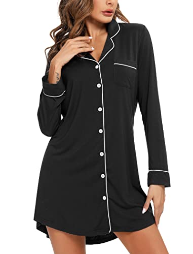 Leikar Button Down Long Sleeve Nightgowns for Women