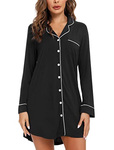 Leikar Button Down Long Sleeve Nightgowns for Women