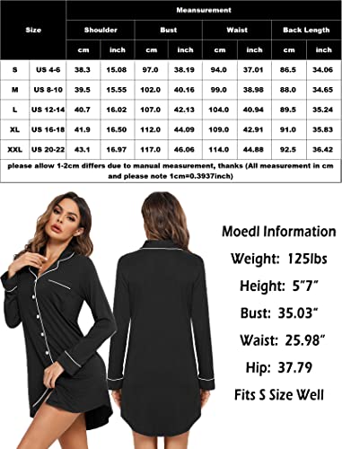 Leikar Button Down Long Sleeve Nightgowns for Women