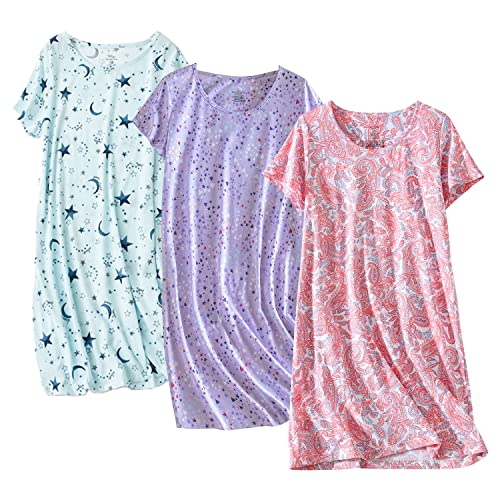 3-Pack Women's Cotton Nightgown Sleepwear with Short Sleeves