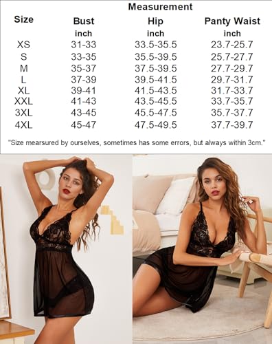 Black Lace Babydoll Chemise Teddy Sleepwear - Avidlove Women