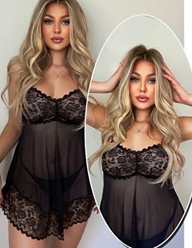 Avidlove Lace Babydoll Lingerie Nightgown for Women Black
