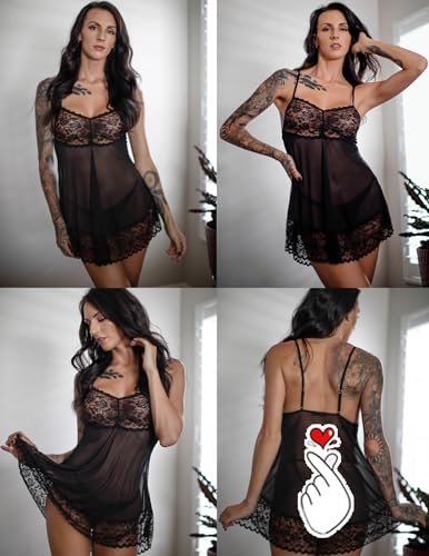 Avidlove Lace Babydoll Lingerie Nightgown for Women Black