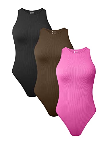 OQQ Women's Sexy Ribbed Halter Neck Bodysuit