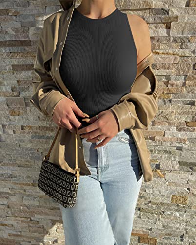 OQQ Women's Sexy Ribbed Halter Neck Bodysuit