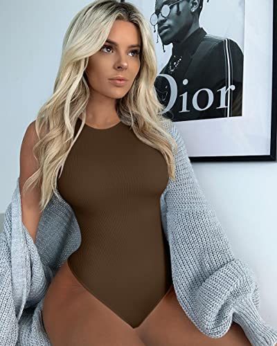 OQQ Women's Sexy Ribbed Halter Neck Bodysuit