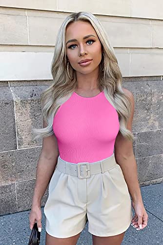 OQQ Women's Sexy Ribbed Halter Neck Bodysuit